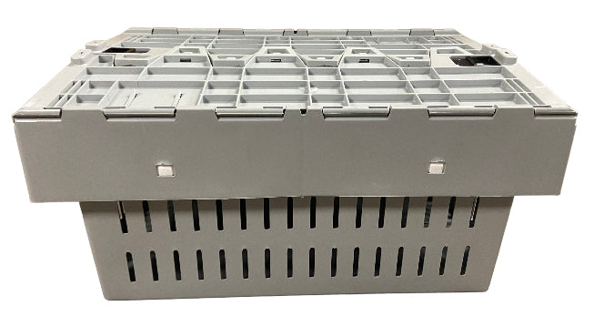 Gray Plastic Box Crate with Folding Lids